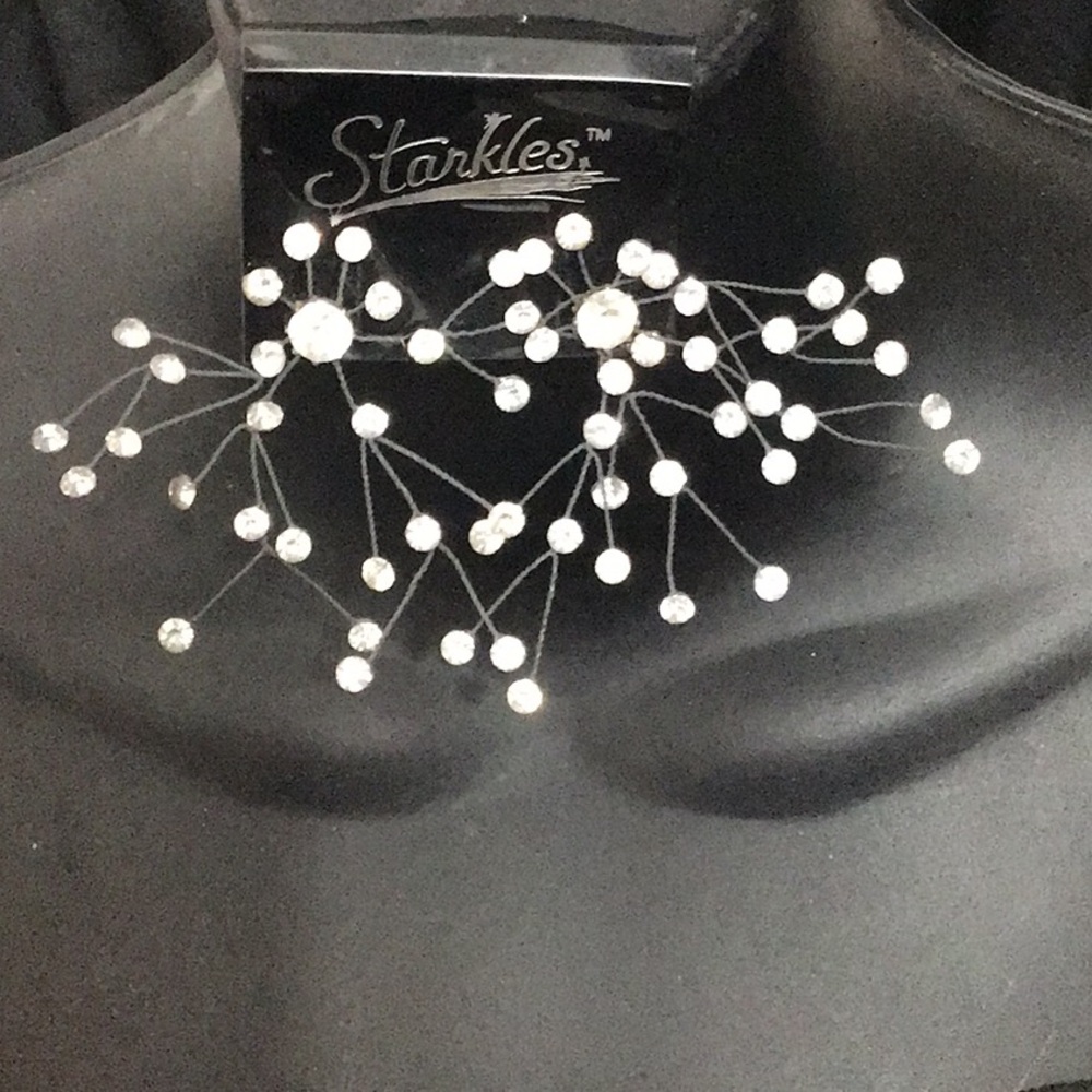 Vintage 80’s “Starkles” Pierced Star Sprayed Rhinestone Earrings Good For Brides